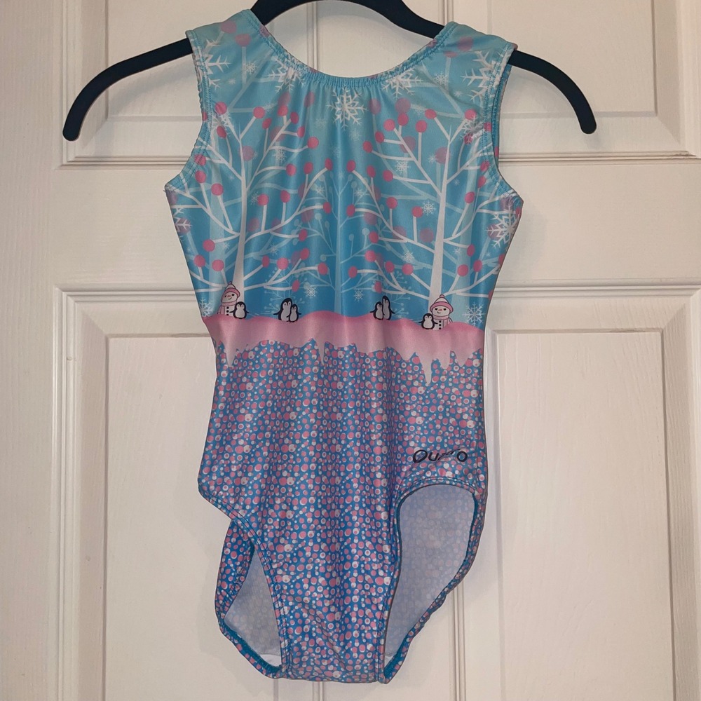 Quatro Gymnastics Leotard Girls Size CLA Winter Penguin Snowman Blue Pink Tank‎